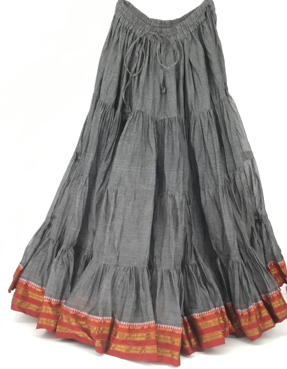 Wevez 25 Yard Cotton Boho Peasant Gypsy Belly Dance Skirt Gray